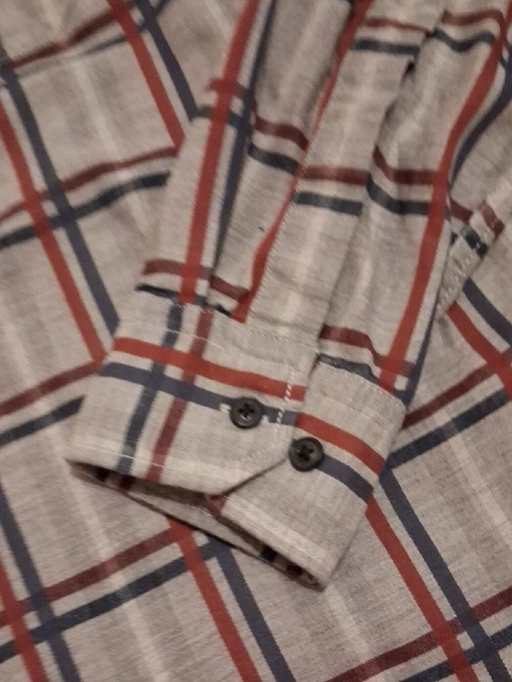 Banana Republic Gray Plaid Button-Down Shirt with Navy & Brown Lines